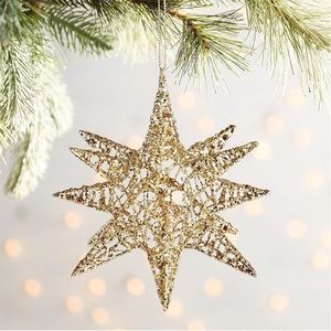 Pier 1 Star 18 Point Star Ornament Gold Glitter Metal Rate